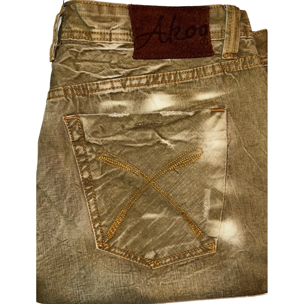 Akoo Brand Men's Denim Jean Shorts Waist 38"‎ Green Acid Wash Distressed